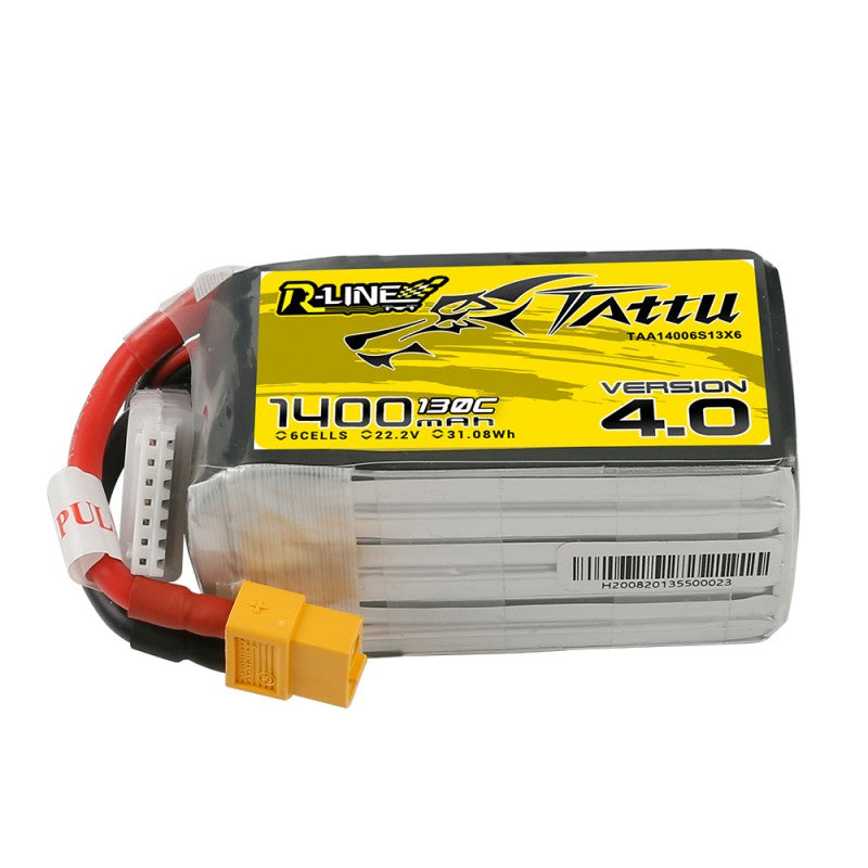 Batterie Tattu R-Line Version 4.0 1400mAh 22.2V 130C 6S1P Lipo Pack avec prise XT60
